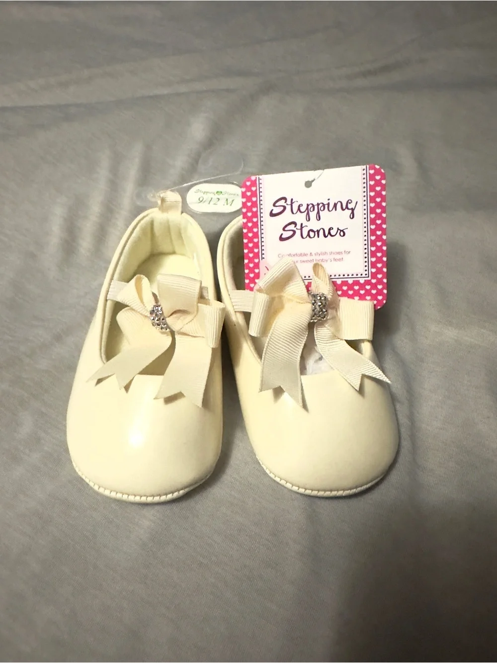 Stepping Stones Cream Baby Bow Shoes